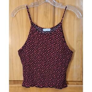 Paper Crane (Buckle) Crop Top Women Large Smocked Spaghetti Strap Floral Boho